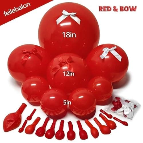 Double Stuffed Red Balloon with Bow, Matte Ruby Red Latex Balloon Arch Garland Kit in Different Sizes 5/12/18 in for Birthday Wedding Baby Shower Mothers Anniversary Bridal Shower Party Decorations view 3