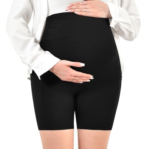Walifrey Women's Maternity Shorts with Pockets Over The Belly,Pregnancy Yoga Pants Activewear Biker Shorts Casual view 4