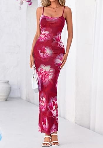 BTFBM Womens Maxi Dress 2026 Spring Floral Sexy Spaghetti Straps Sleeveless Bodycon Summer Beach Wedding Guest Dresses view 2