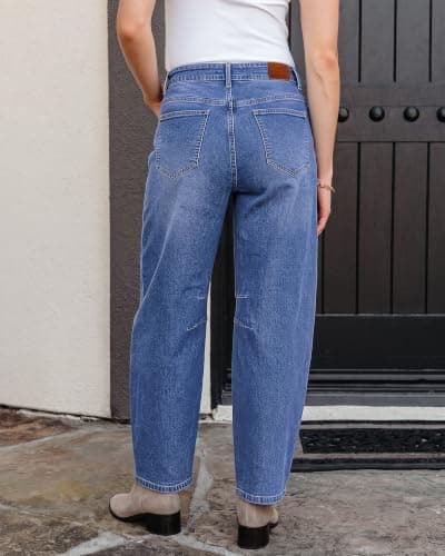 luvamia Barrel Jeans Women Trendy Baggy High Waisted Drawstring Denim Pants | Barrel Wide Leg Pants, 27.5" Inseam, Baggy Jeans, Stretchy, Ankle Length, Drawstring Adjustable Waist, Casual Denim Outfits view 5