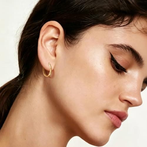 USESMTLE 14K Gold Earrings for Women Gold Hoop Earrings for Women | Lightweight Gold Hoop Earrings 14K Gold Earrings for Women Radiant Gold Hoop Earrings for Women Latch-Back 15/20/25/30/40mm view 4