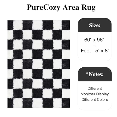 PureCozy Checkered Rug 5x8 for Living Room, Black and White Modern Shag Rugs Super Soft Washable Indoor Office Fuzzy Carpet Non-Slip Fluffy Rugs for Bedroom Home Aesthetic Decor view 2
