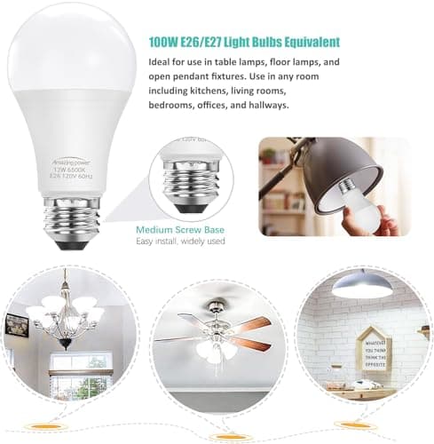 Amazing power 100W Equivalent E26 LED Bulbs, Daylight White Non-Dimmable Medium Screw Base Light Bulbs 6500K, 4-Pack view 5