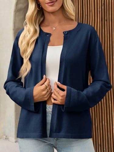 Saodimallsu Womens Lightweight Cardigans Open Front Long Sleeve One Button Casual Crewneck Loose Knit Shrug Sweater view 4