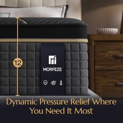 MORFEZE Queen Mattress in A Box 12 Inch Hybrid Mattresses Medium Firm with Cooling Gel, Memory Foam and Pocket Spring, Fiberglass Free & Motion Isolation, Pressure Relief for Silent Sleep view 2