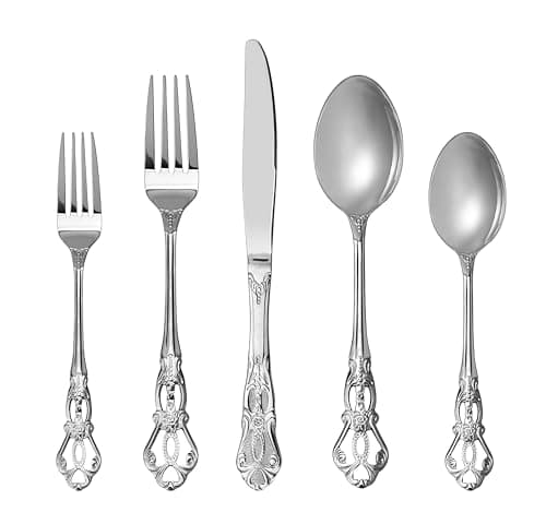 Runfly Gorgeous Retro Royal Stainless Steel 20 Pieces Flatware Set, Silverware Set, Anti-rust Stainless Steel Cutlery Set Utensils Including Fork Spoon and Knife — image 1