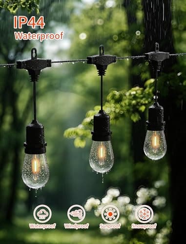 Hobbynors Outdoor String Lights 30FT, Patio Lights Outdoor Waterproof, Plug-in Hanging Lights with Shatterproof LED Bulbs, 2700K Warm White, E12 Connectable Lights for Porch Backyard Balcony Gazebo view 3