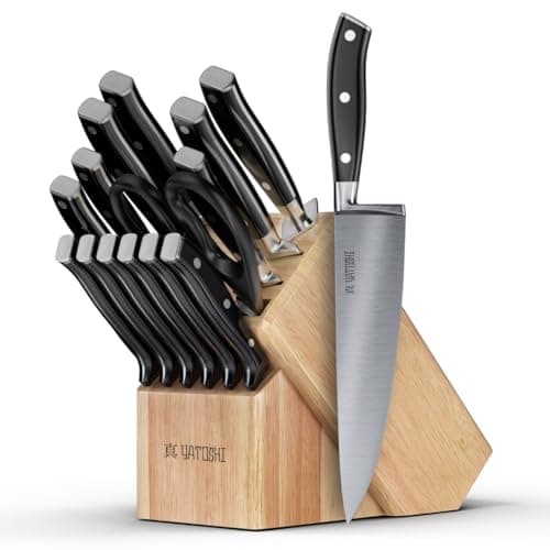 Yatoshi 15 Piece Black Knife Block Set - Pro Kitchen Knife Set Ultra Sharp High Carbon Stainless Steel with Ergonomic Handle view 1