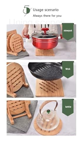 Natural Bamboo Ceramic Pot Tray Heat Bowls Insulation pad, Durable Anti-Hot Insulation pad for Hot Dishes, Bowl, Teapot, Hot Pot Holders Tray Soup Bowl Tray Table mat (5.9 * 5.9, Square) view 5