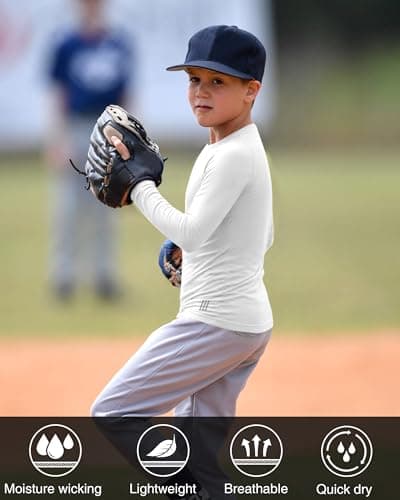RIKUAOU Youth Boys Compression Shirt, Long Sleeve Kids Athletic Undershirt Quick Dry Base Layers for Baseball Football Sports view 2