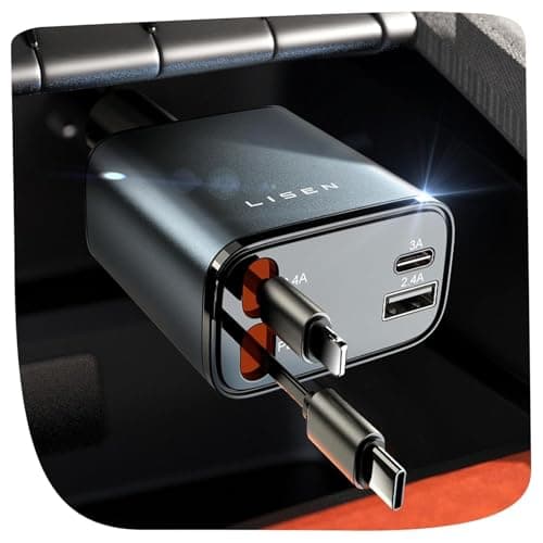 LISEN Retractable Car Charger, 84W Car Charger USB C Fast Charge, 4 in 1 — image 1