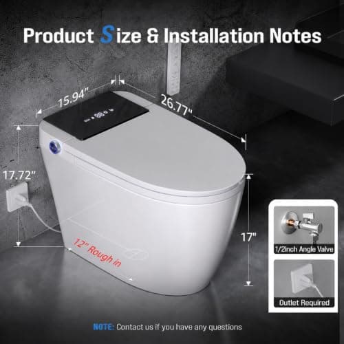 Smart Toilet with Bidet Built-In & Tank, Foam Shield, 12'' Rough in | Modern Design with Auto Open/Close Lid, Foot Sensor & Auto Flush, Heated Seat, Warm Air Dryer, 1000g MaP Flush view 2