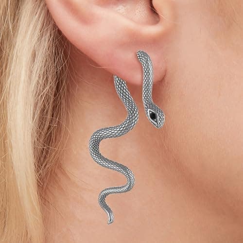 XIUQILAI Goth Snake Earrings Vintage Black/Silver Punk Snake Earring Witch Gothic Stud Halloween Earrings for Women view 3