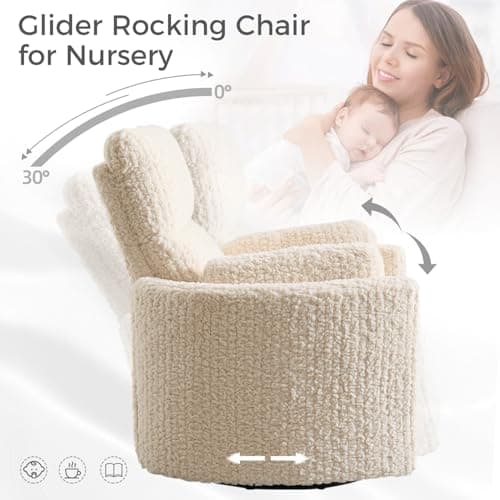 Power Swivel Glider Rocking Recliner Nursery Chair with 2 Pillows, Electric Rocker Reclining Chairs with Type-C & USB Charger Port for Living Room, High Back Barrel Armchair for Bedroom, Beige view 3