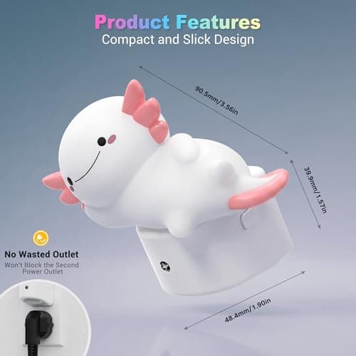 JandCase Night Light for Kids,3D Funny Axolotl Night Lights Plug into wall view 6