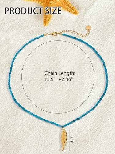 ownmysty Fish Boho Necklace for Women Beach Summer Jewelry Accessories for Women Blue Natural Stone Bead Necklace for Women Beach Vacation, Summer Beach Party view 6