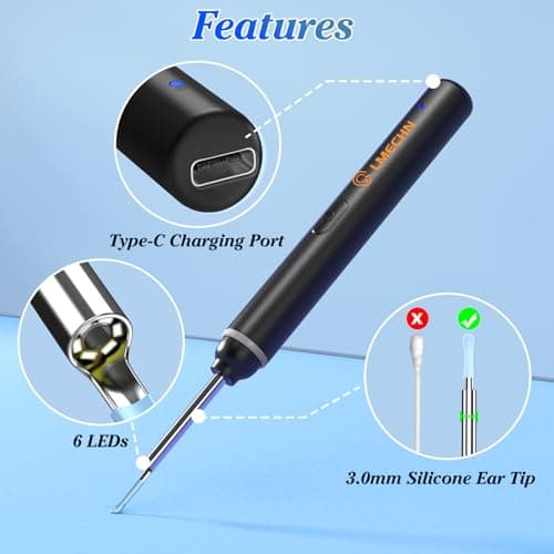 LMECHN Ear Wax Removal, Earwax Remover 1920P Otoscope, Built-in WiFi, IP67 Waterproof and 8 Ear Tips, Earwax Removal Tools Camera for iOS & Android Suitable for Beginners, Type-C Charging. view 6