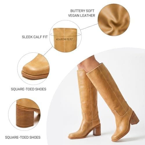 heelchic Knee High Boots for Women Campus Banana Square Toe Chunky Block Heel Tall Boots Long Riding Boots view 5