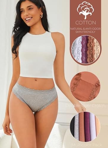 READY TO LOVE Cotton Underwear for Women Sexy Seamless Lace Bikini Panties Soft Breathable Brief Lingerie Multicolor 6 Pack view 5