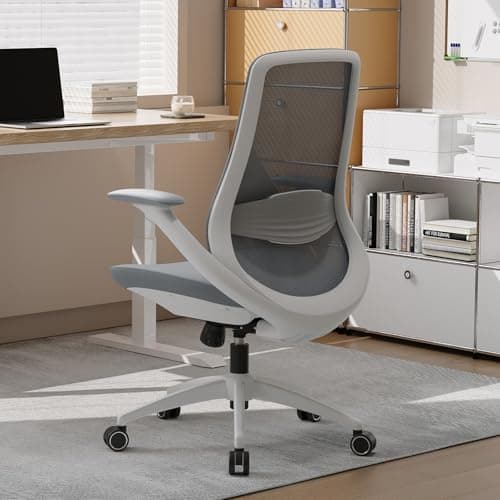 BERYTH Ergonomic Office Chair, High Back Mesh Desk Chair with Lumbar Support, 360° Swivel & Slide-Adjustable Arms, Tilt Lock and Recline, Breathable Task Chair for Home Office & Gaming (Grey) view 4
