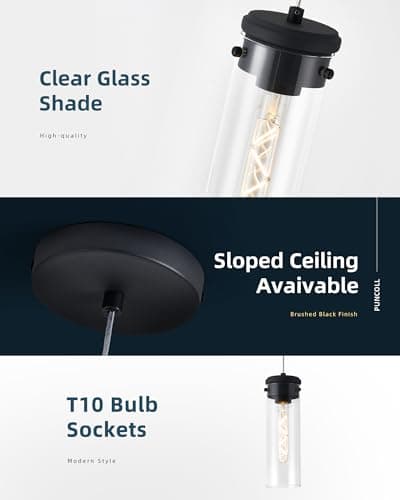 puncoll Clear Glass Pendant Lights - Industrial Black Pendant Light Fixtures for Kitchen Island - 1-Light Hanging Lights, H3955-1-CLBK view 5