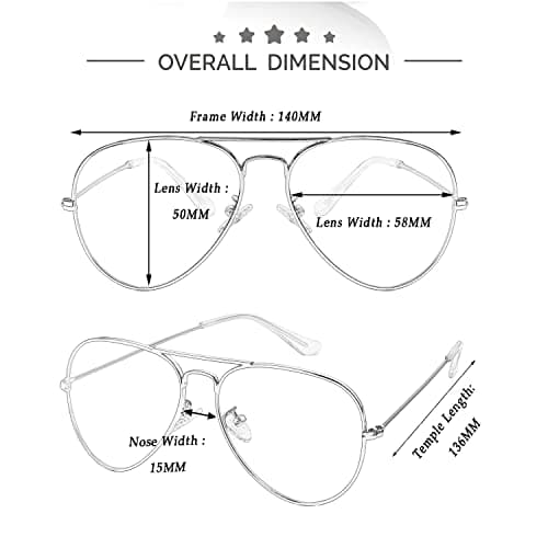 Kursan Clear Lens Aviator Glasses for Women Men Fashion Metal Frame Non-Prescription Eyeglasses (Gold) view 6