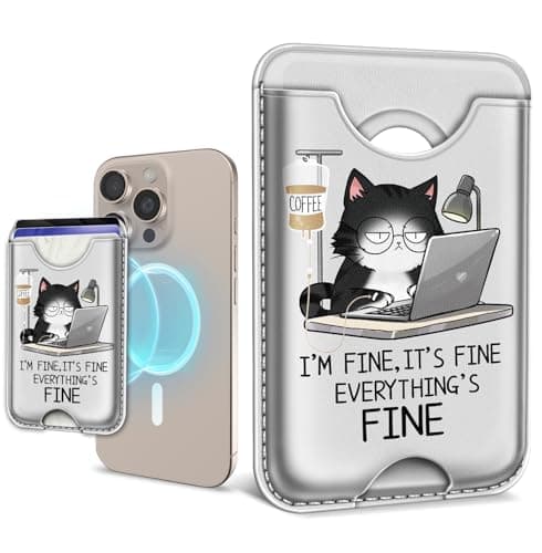 Mavellin for Magsafe Magnetic Phone Wallet, Funny Coffee Cat Magnetic Credit Card Holder Case, Slim RFID Vegan Leather Magnet Wallet Women, Stick on Back for iPhone 16 15 14 13 12 Pro Promax, 3 Cards — image 1