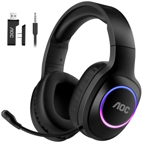 AOC
Wireless
Gaming
Headset
for
PS5,
PS4,
Nintendo
Switch,
PC-
Black | Bluetooth 5.4 & 2.4GHz Gaming Headphones with Noise Canceling Mic, RGB, Type-C, 20ms Latency, 45H, 7.1 Virtual Surround — image 1
