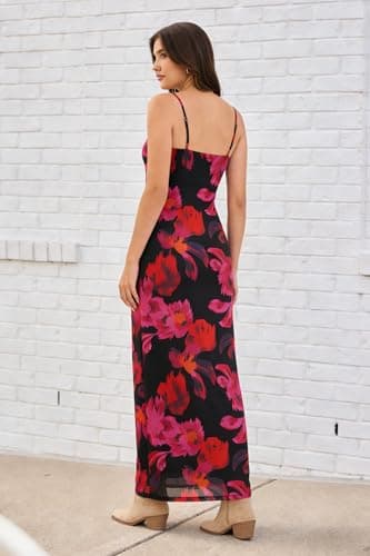 ZAFUL Womens 2026 Summer Maxi Dress Spaghetti Strap Mesh Stretch A Line Dresses Casual Beach Wedding Guest Slip Long Sundress view 5