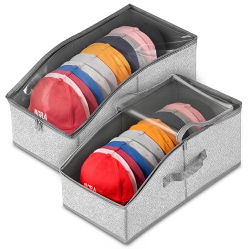 Funnydin 2PCS Hat Storage for Baseball Caps - Stackable Hat Organizer for Closet, Holds up to 30 Caps with Clear Window, Space-Saving Hat Box for Home Storage, Breathable Fabric, Grey — image 1