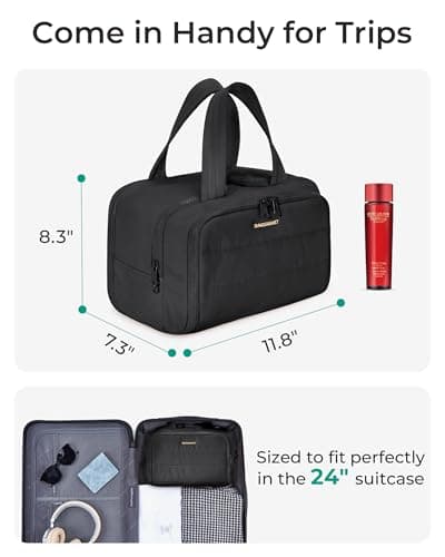 BAGSMART Travel Toiletry Bag, Lightweight Large Wide-open Travel Bag for Women, Puffy Cosmetic Makeup Bag Organizer with Handle for Accessories,Essentials, Toiletries, Black view 5