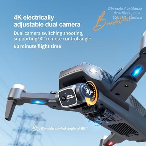 4K UHD GPS Drone (Equipped with dual cameras), Foldable Drone, small-scale Drone Control Quadcopter With Height Setting Function, Six-pass Gyroscope, Gesture Photo, Video Recording, Headless Mode, Emergency Stop, Trajectory Gravity Sensing, and Auto-photography for Adults and Teenager (60 minutes flight time- black) view 4