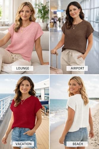 ATHMILE Womens Spring Tops Summer Shirts Beach Vacation Crochet Cap Sleeve Knit Sweater Pullover Cute Fashion Clothes view 5