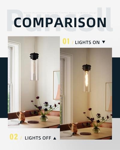 puncoll Clear Glass Pendant Lights - Industrial Black Pendant Light Fixtures for Kitchen Island - 1-Light Hanging Lights, H3955-1-CLBK view 4