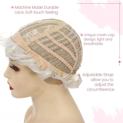 UDU Wigs for Women, Short Pixie Cut Wigs for White Women, Short Hair Wig for Older Women, Short Wigs with Bangs for Daily Wear Natural Looking Layered Wig for Elderly Women view 4