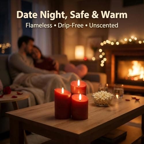 ANGELLOONG Red Flameless Candles with Remote and Timer, Real Wax Flickering Fake Pillar Candles Battery Operated, Electric LED Candle for Bathroom Table Decor Birthday Gifts for Him Her, Set of 3 view 4