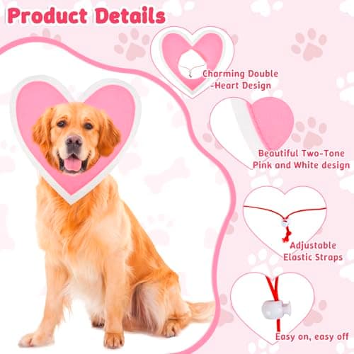 Dog Birthday Outfit - Dogs Double Heart-Shaped Valentine Clothes Hat Costumes, Love Dress Up Headwear Birthday Outfits, Adjustable Pet Heart Collar for Holiday Party Photo Props(Large) view 3