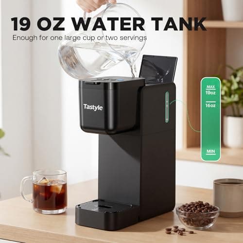 Tastyle Single Serve Coffee Maker for K Cup and Ground Coffee | Brew up to 16 Oz, Fits 7.3'' Travel Mug | Hot, Bold & Over Ice | Compact for Office, RV& Hotel, Classic Black (3.0 Version) view 6