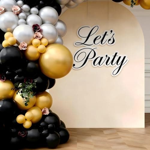 Black Gold Silver Balloon Garland Arch Kit, 143Pcs Black Gold Silver Latex Balloons for New Year 2026 Graduation Retirement Birthday Party Decoration view 3