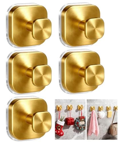 Niifawh 5Pcs Suction Cup Hooks for Shower, Suction Cup Hooks, Removable Waterproof Towel Hooks for Shower, Bathroom, Kitchen, Glass Door, Mirror, Tile, Bath Robe Looafh Wreath Hook for Hanging, Gold — image 1