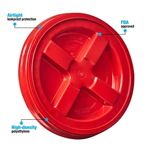 Gamma Seal Lids for 3.5, 5, 6 and 7 Gallon Buckets – Pack of 6 Red Gamma Lids – Food Grade BPA Free Reusable Lids, Made in USA view 2