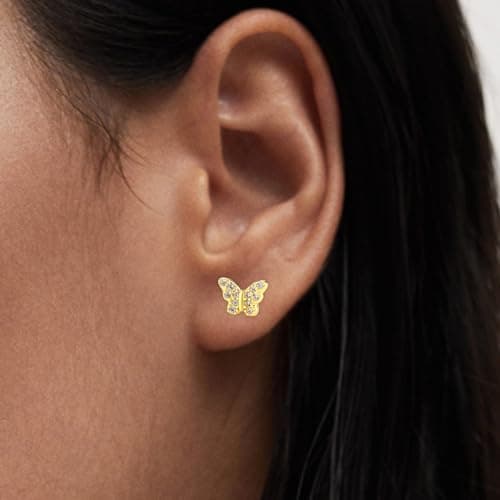 DHZJTSL Dainty Gold Butterfly Stud Earrings for Women with S925 Sterling Silver Post, Hypoallergenic 14K Gold Plated Butterfly Shaped Minimalist Earrings Jewelry, Cartilage Helix Piercing view 4