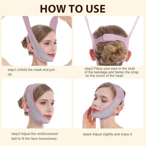 Graphene V Line Lifting Mask, Face Lifting Strap for Sleeping, Reusable & Adjustable Chin Strap for Jawline Lifting, Double Chin Lifting Straps for Women, Purple view 5