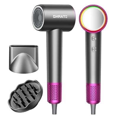 SHRATE Professional High Speed Ionic Hair Dryer | Ultra-Fast Drying | 500 Million Negative Ions | Low Noise | 160000 RPM | Compact Blow Dryer with Magnetic Diffuser for Faster Drying All Hair Types