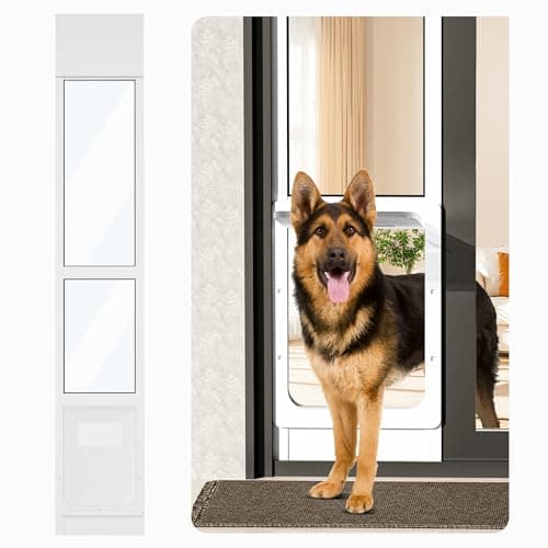 Homgava Large Dog Door for Sliding Glass Doors,No-Cut DIY Install Pet Door- Aluminum Frame& Panel & Lock, Adjustable Height 83”-91 1/5”, Suitable for Dogs Up to 105 lbs -White