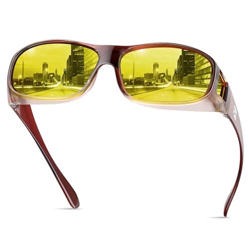 suoso Night Driving Glasses Fit Over Eyeglasses for Men Women, Anti Glare Polarized Night Vision Glasses HD Yellow Lens view 1