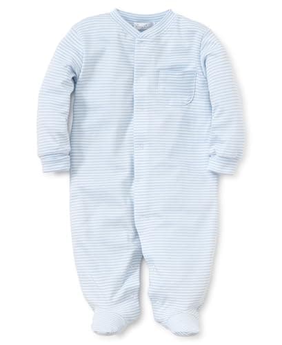 Kissy Kissy Baby Boys Simple Stripes Snap Front Footie Pajamas, Light Blue, 3-6 Months