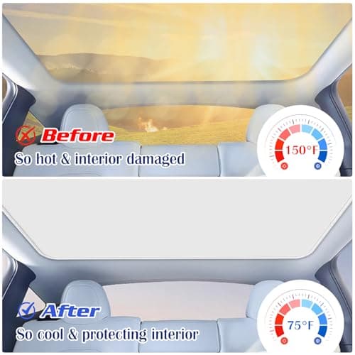 Ortiny 2025 Upgrade Tesla Model Y Sunshade Roof [No Gaps, No Sag] Heat Insulation Foldable Glass Roof Sun Shade with Nano Ice-Crystal Coatings, Accessories for Tesla Model Y 2020-2025, Tesla Interior view 2