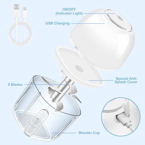 Electric Garlic Chopper, 1.4 Cup Mini Garlic Mincer Food Chopper Portable, Small Food Processor with USB Charging for Onion, Chili, Ginger, Veggie, Meat (350ML) view 4