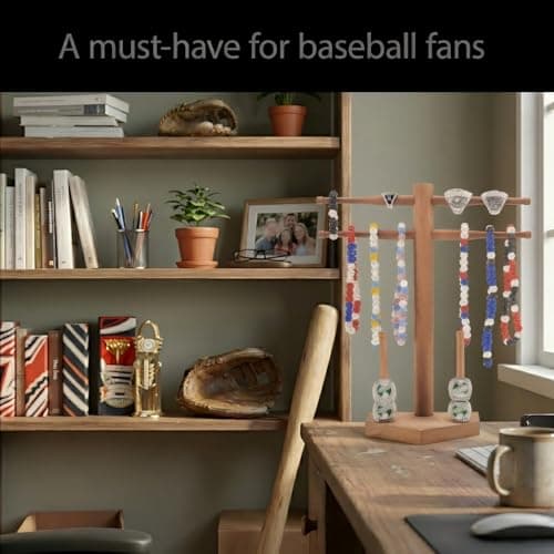 Eorakla NEW Wooden Baseball & Softball Championship Ring Holder with Drip Necklace Display – Sports Organizer Baseball Gifts for Jewelry & Awards(NO TEXT) view 6